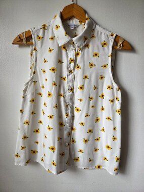 EUC CLOCKHOUSE SUNFLOWER PRINT BUTTON DOWN TANK TOP SIZE SMALL